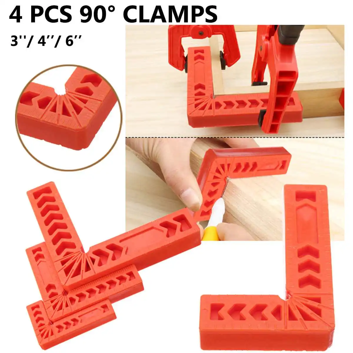 

4X 90 Degree L Shape Squares Right Angle Clamps Ruler Clamping Woodworking Fixer Carpenter Hand Tools 3/4/6inch