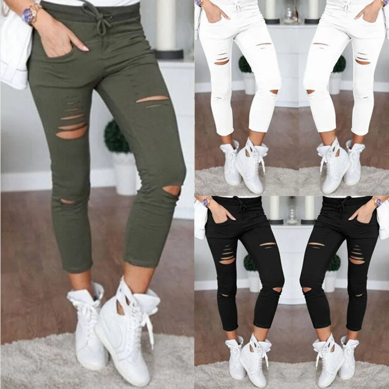 

Explosion Pencil Pants, Hole, Cotton Women's pants, Street Fashion Pants, Tight-fitting Pencil Pants