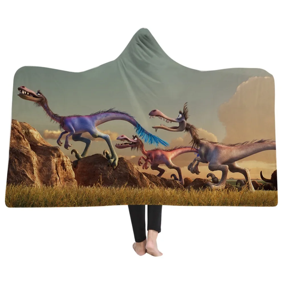 

2019 Dinosaur 3d Hooded Blankets For Kid Adult Warm Portable Cartoon Blankets 3d Printed Hooded Blankets