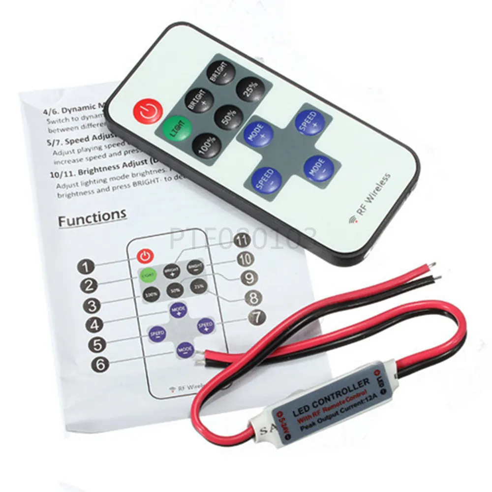 20pcs Mini DC12V Led Controller Dimmer 12A Wireless RF Remote to Control Single Color Strip Lighting 3528 5050 led strip | Лампы и