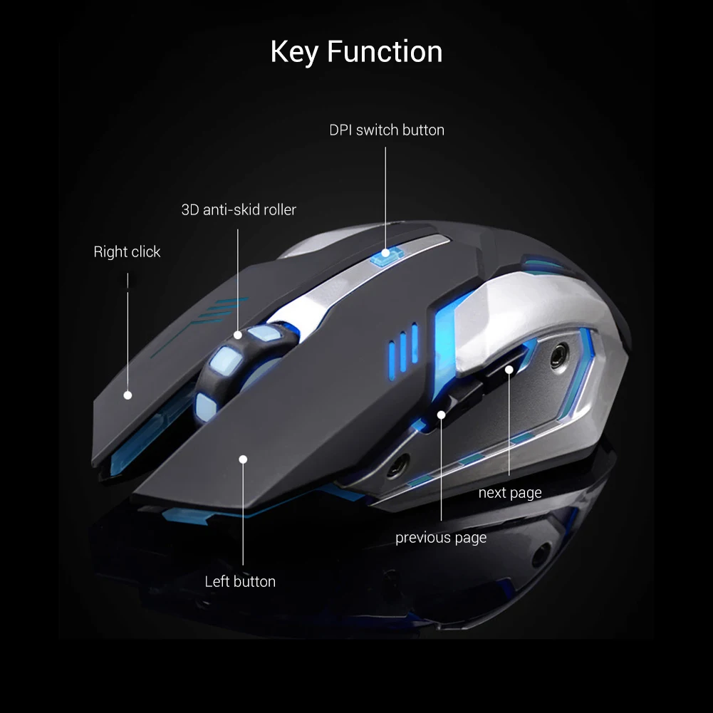 

Rechargeable 1200DPI 6 Button LED Optical Mice Computer Mouse with USB Wireless Gaming Mouse Mice For Pro Gamer