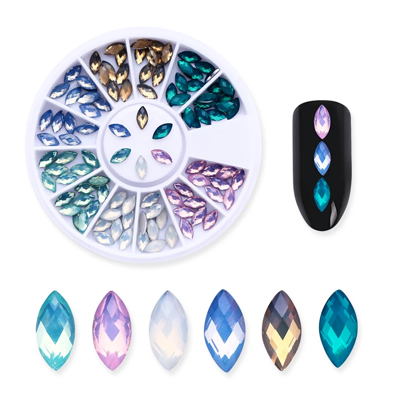 

1 Box Marquise Opal Nail Rhinestones Colorful Flat Back 3D Nail Art Decoration Shiny Manicure DIY Nail Art Wheel Nail Stones