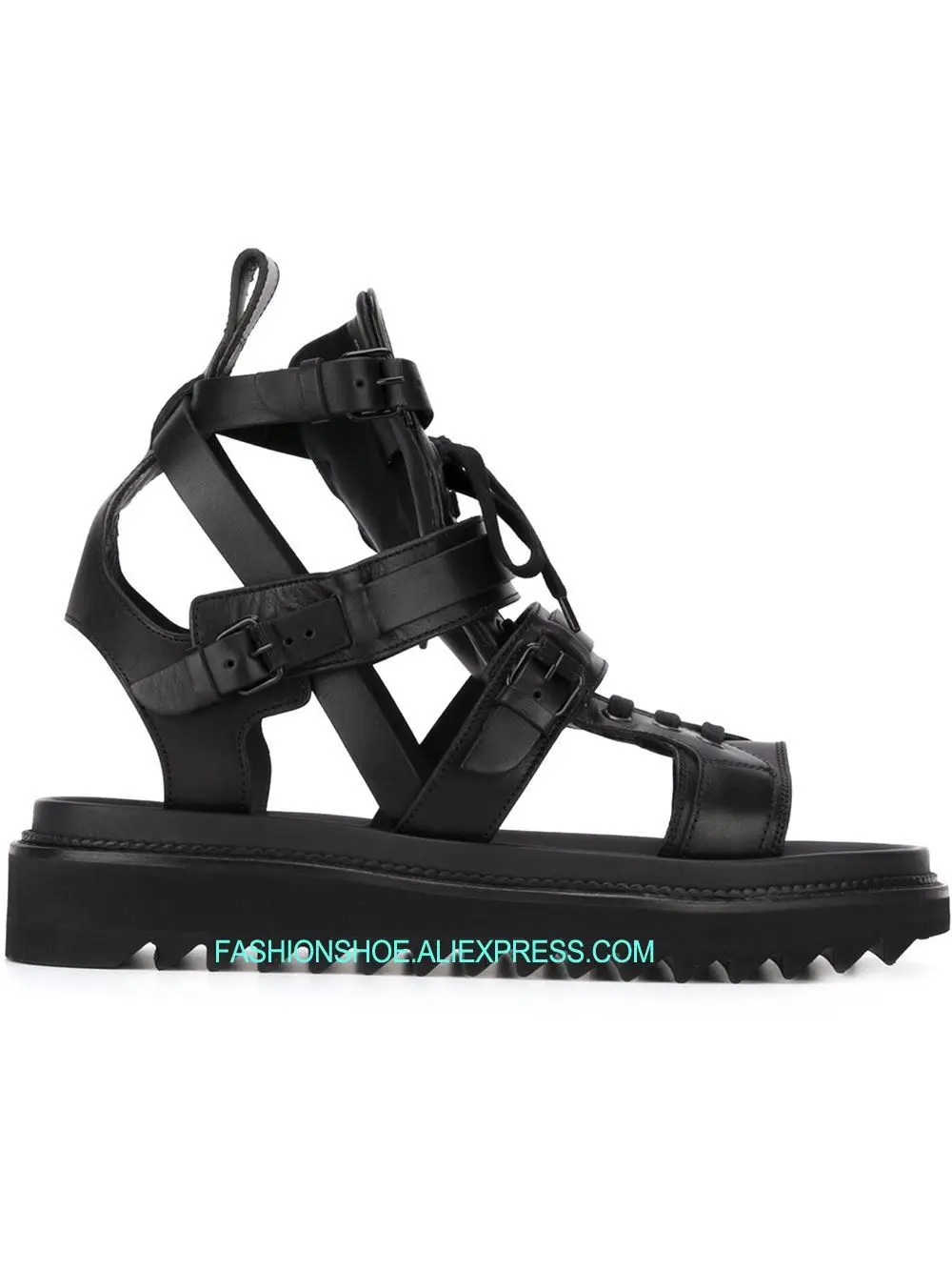 

High top Genuine leather Rome Gladiators for men Lace up Strappy Black Sandals Fashion Casual Shoes Hombre Sapatos 2018