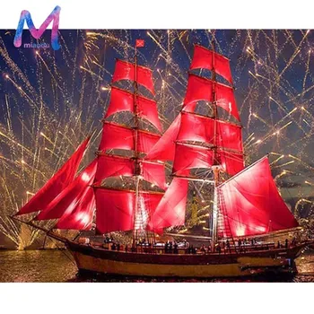 

Full Square 5D DIY Diamond Painting Cube Diamond Embroidery Red Ship Scenery Pattern Hobbies And Diamond Mosaic Christmas