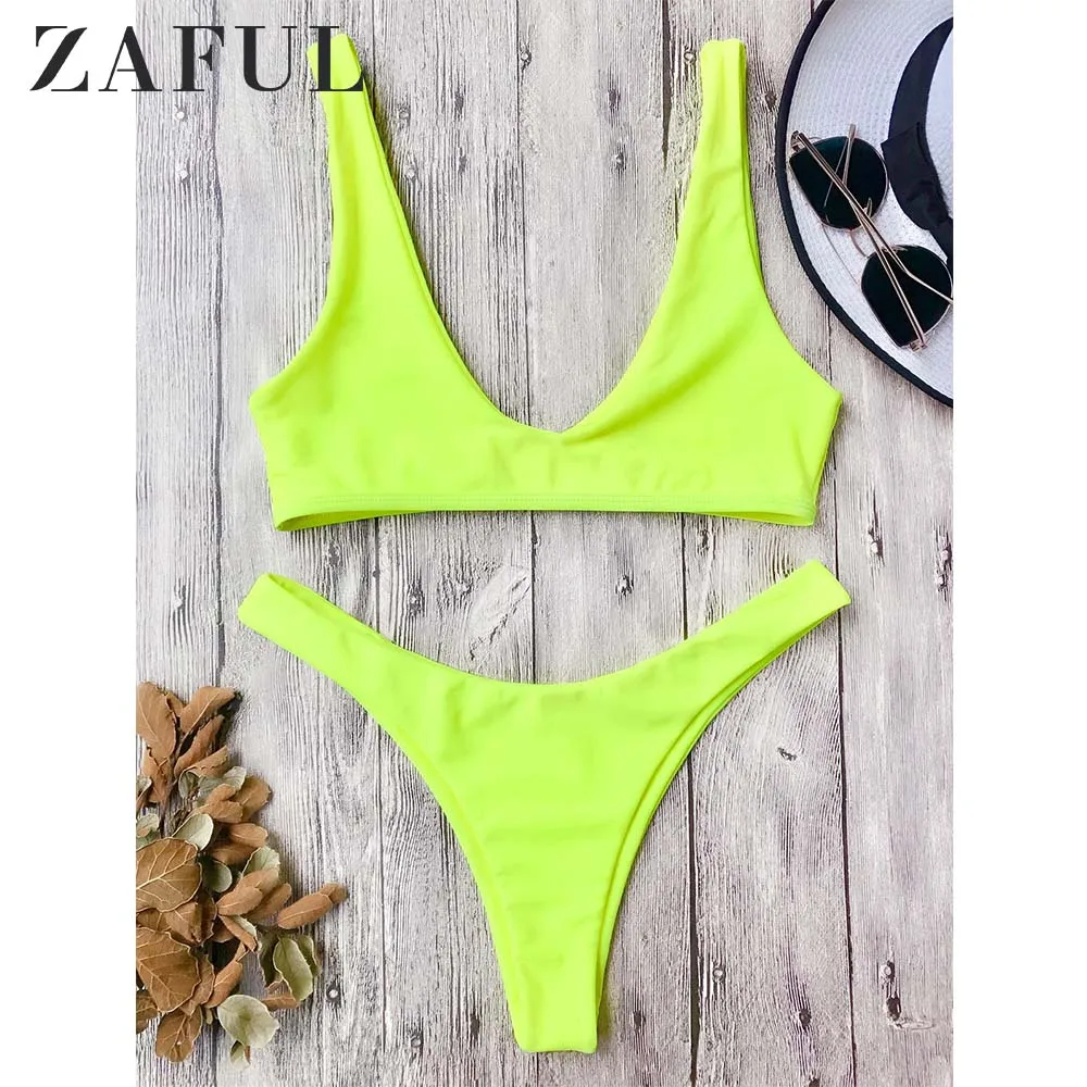 ZAFUL женский набор сплошной цвет с высоким вырезом совок для грифа из двух