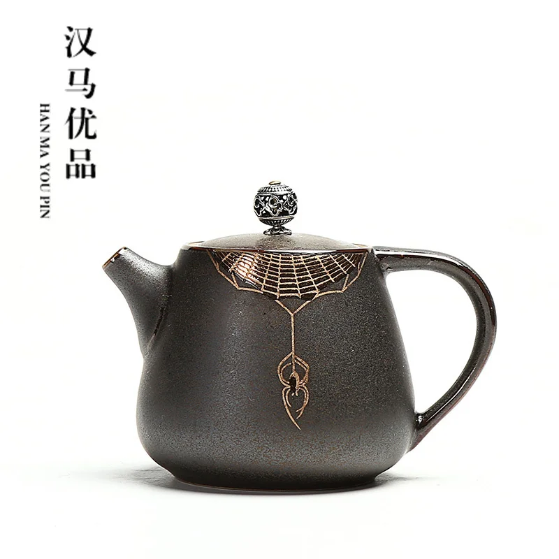 Серебряный вышитый чайник имитация золота грубая керамика один горшок ручной работы японский стиль Античный фильтр пуэр чайник