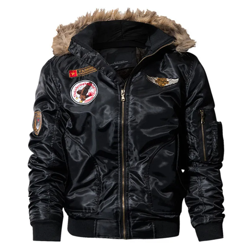 

Mens Thermal Windproof Bomber Fur Collar Hoody Thick Jacket Winter Outdoor Hikiing Training Climbing Warm Tactical Military Coat
