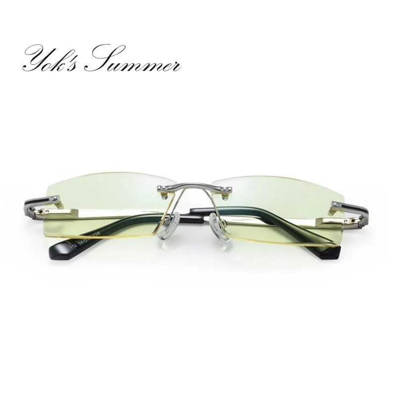

YOK'S Yellow Night Driving Glasses & Blue Light Filter Computer Eyewear Men Brand Rimless Square Copper Frame Oculos HN1247