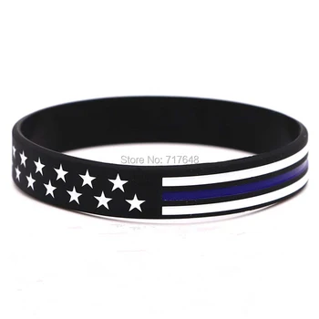 

100pcs Thin Blue Line USA United States American Flag wristband silicone bracelets free shipping by ePacket A