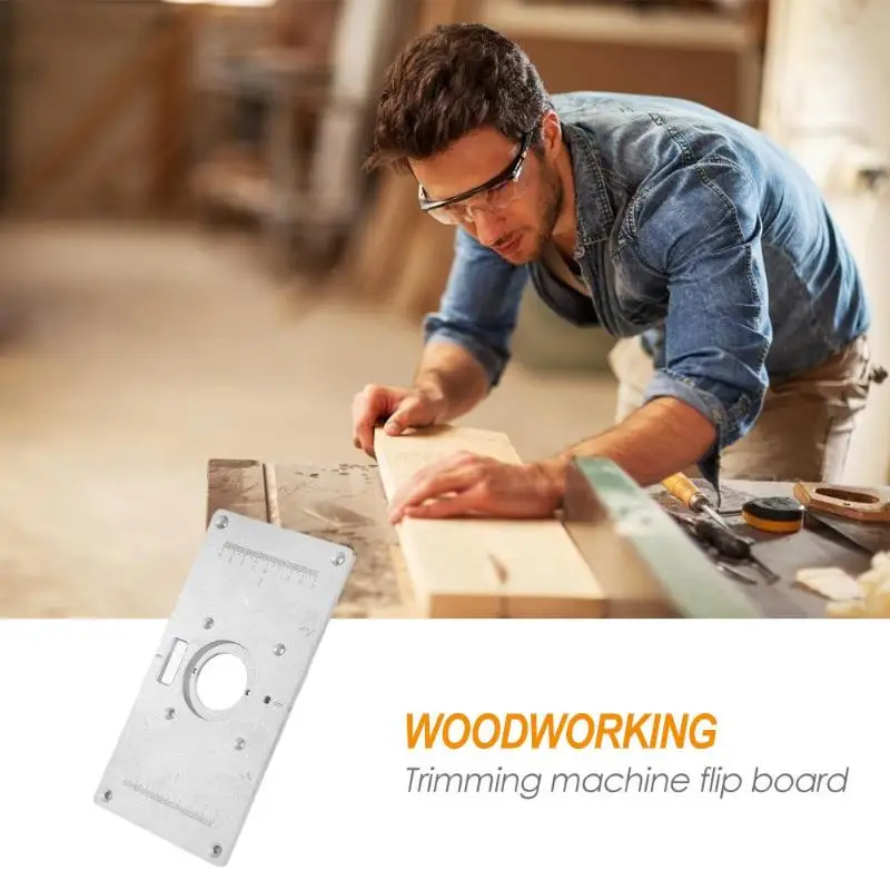

Alloet Woodworking Benches Aluminum Router Table Insert Plate with 4 Rings Screws Chamfer Trimming Machine Silver Color