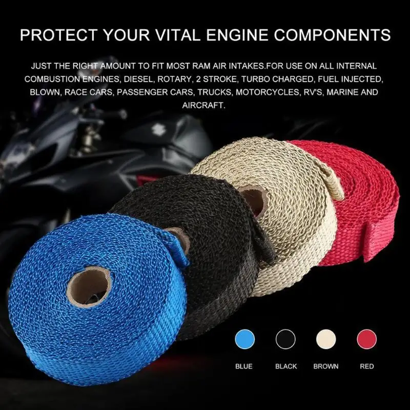

VODOOL 5m Thermal Exhaust Tape Motorcycle Exhaust Pipe Tube Wrap Header Heat Resistant Cloth With Steel Ties For Car Motorbike