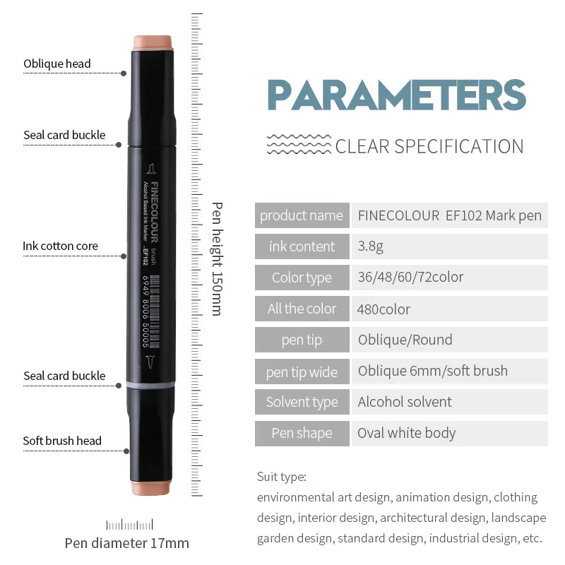 Finecolour EF102 Кисть мягкая на спиртовой основе художественные маркеры двойной наконечник цветной эскизный маркер 36 48 Набор для рисования художественные принадлежности