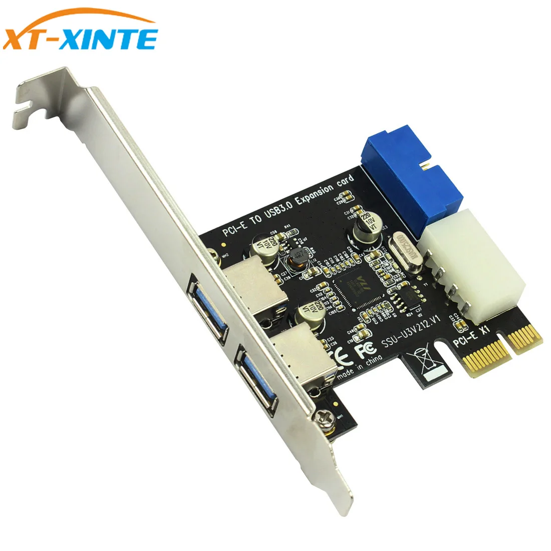 

USB3.0 PCI-E Expansion Card Adapter Front External 2 Port USB 3.0 Hub & Internal 19pin Header PCIE Card 4pin IDE Power Connector
