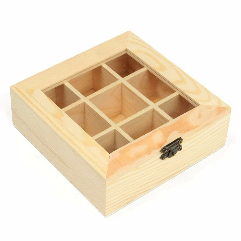 Wooden Tea Bag Jewelry Organizer Chest Storage Box 9 Compartments Tea Box Organizer Wood Sugar Packet Container