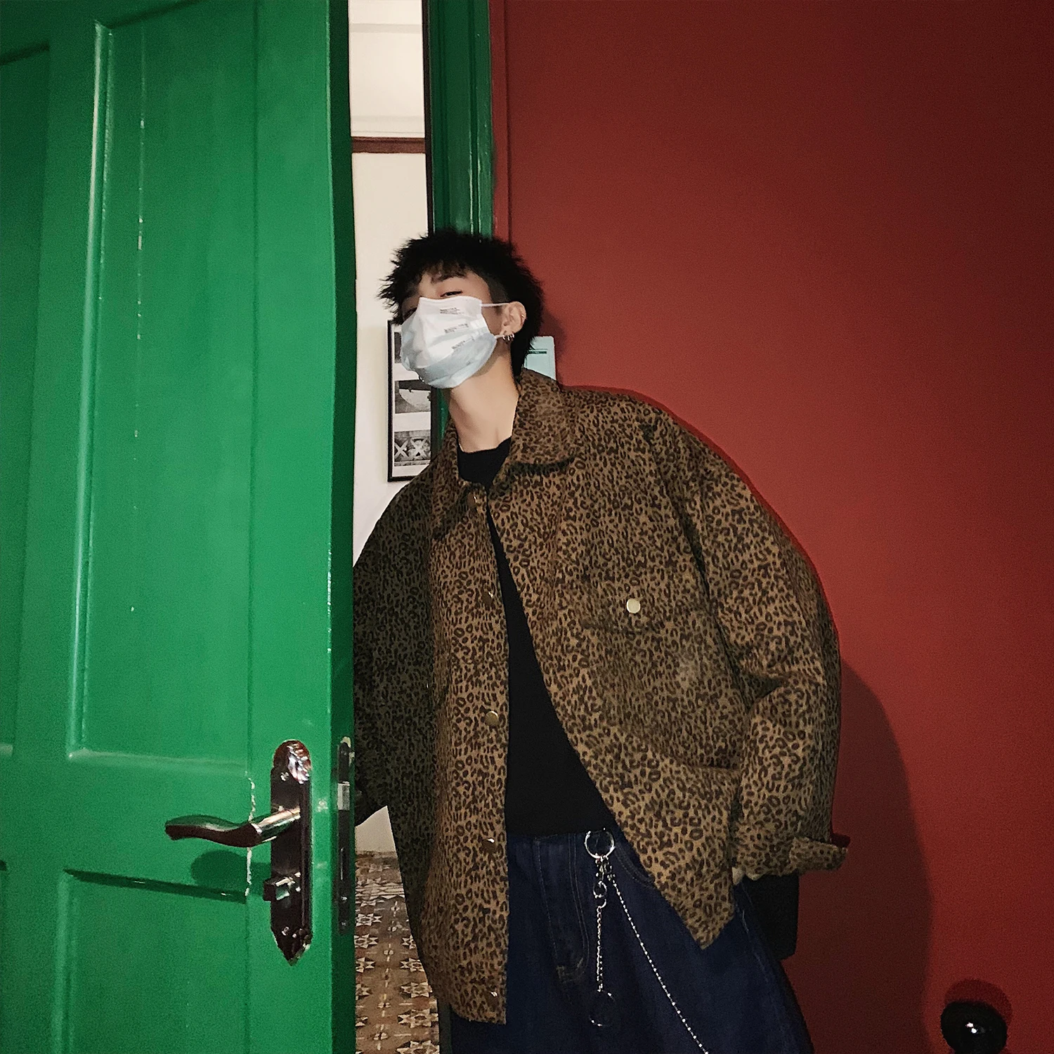 2019 Spring New Men's Pattern Leopard Printing Streetwear Bomber Jacket Loose Coats Brand Fashion Trend Windbreaker Size M-XL