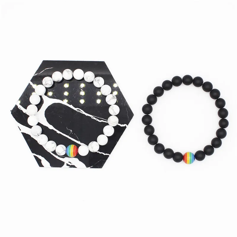 Rinhoo Rainbow Bead Bracelet Pride Stone Strand Couple Bracelets Male Female LGBT Handmade Jewelry colorful