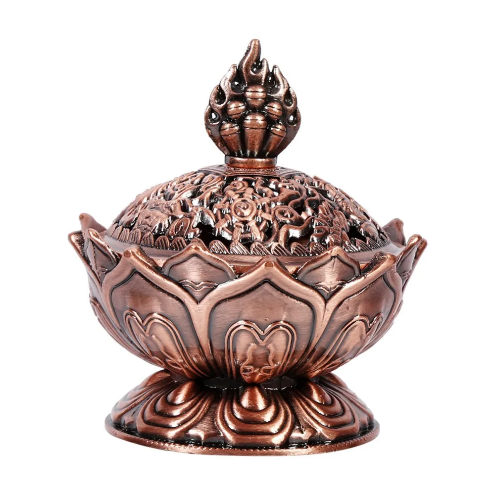 

2 Colors Holy Tibetan Lotus Designed Incense Burner Zinc Alloy Bronze Mini Incense Incensory Metal Craft Home Decor