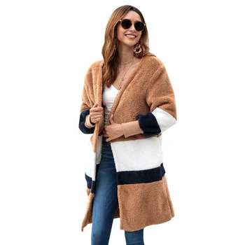 

New Pattern Autumn And Winter Stripe Printing Sweater Long Loose Cardigan Woman