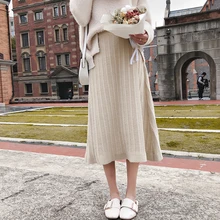 Ограниченная по времени юбка-пачка женская Юбка трикотажная плиссированная натуральная талия осень-зима до середины икры Длина однотонная Повседневная