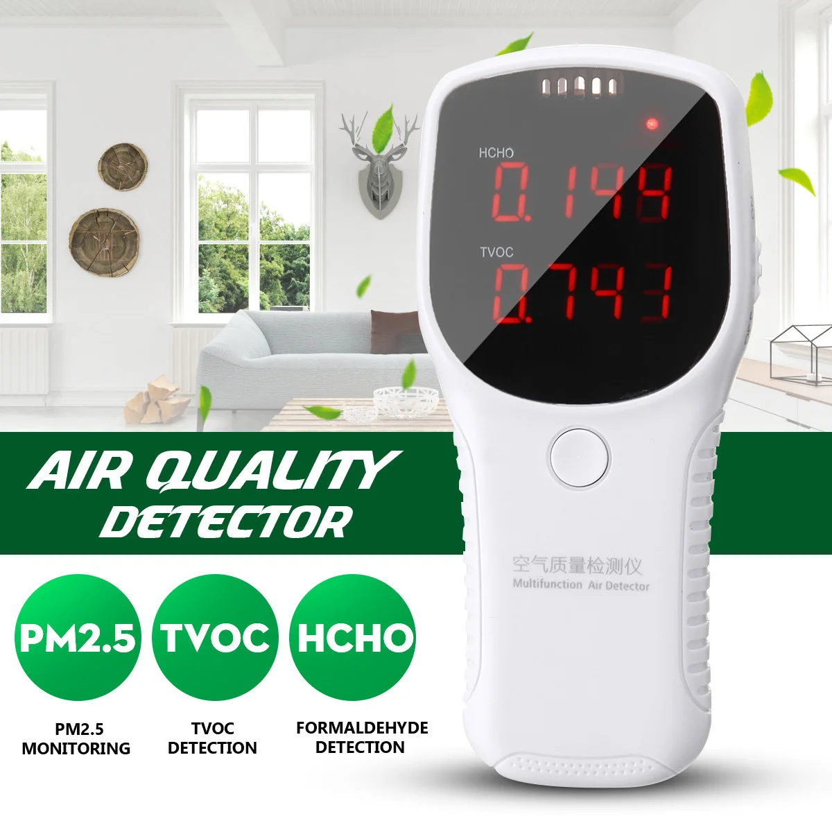 

Digital Formaldehyde Detector HCHO TVOC Tester PM2.5 Detector Portable Air Quality Monitor Gas Analyzer Indoor Outdoor