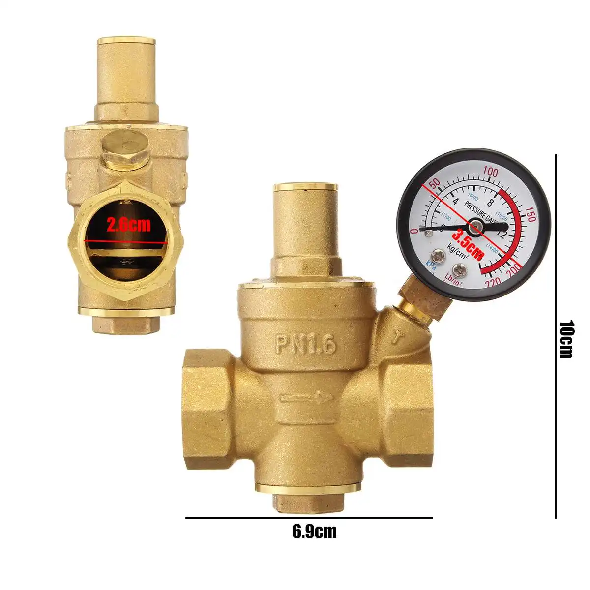 DN20 3/4'' Adjustable Relief Valve Brass Water Pressure Reducing Maintaining Valves Pressure Gauge Regulator Reducer Gauge Meter