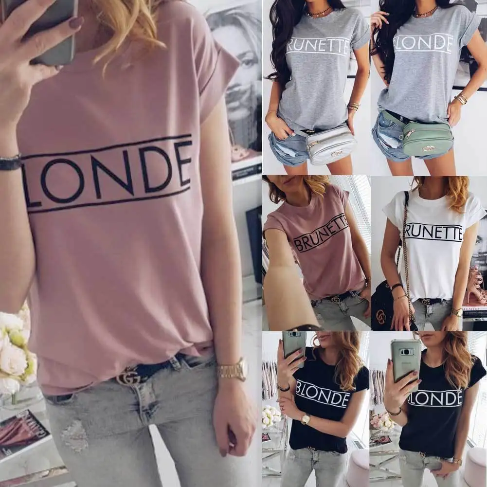 Hirigin Womens Letter Print Tops T-Shirt Short Sleeve O Neck Ladies Summer Casual Tee S-XL