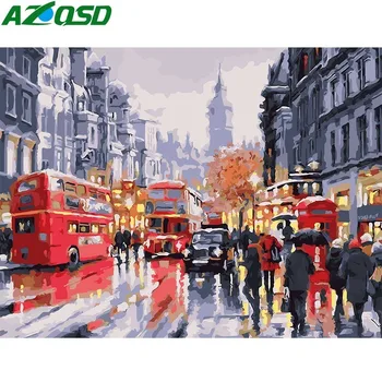 

AZQSD Oil Painting City Street Painting By Numbers Paint Canvas Picture Modern People Bus DIY Landscape Hand Painted K028