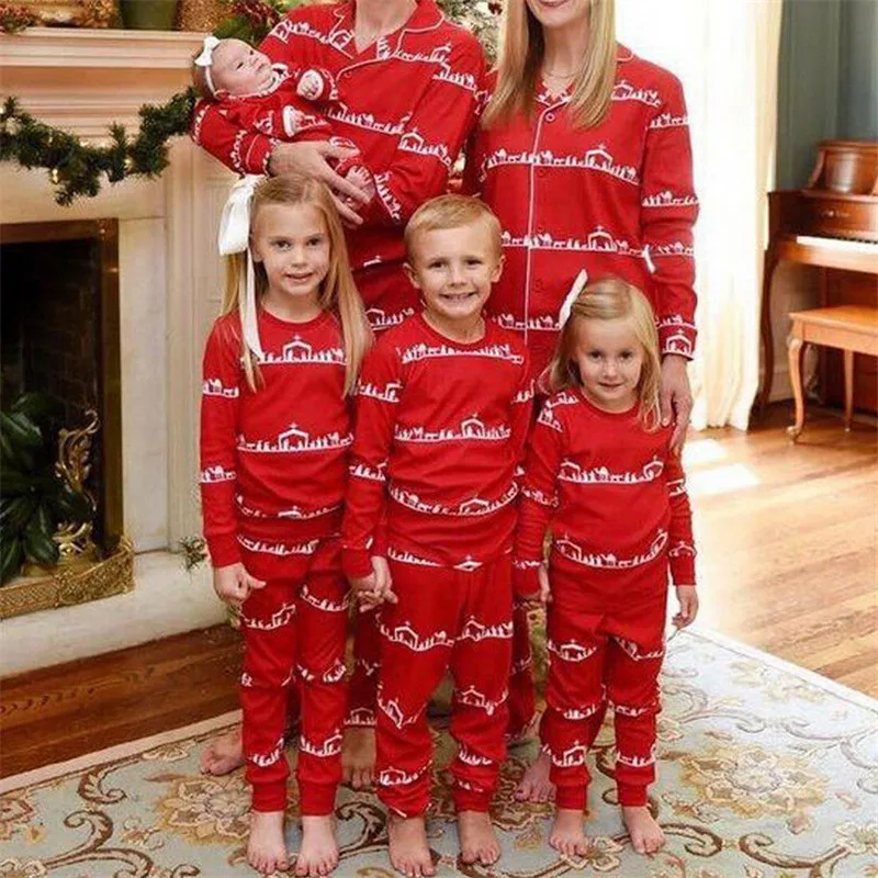 Рождественская Пижама для родителей и детей; Лидер продаж; Семейный комплект рождественских пижам для папы и мамы; красная одежда для сна с принтом; одежда для сна