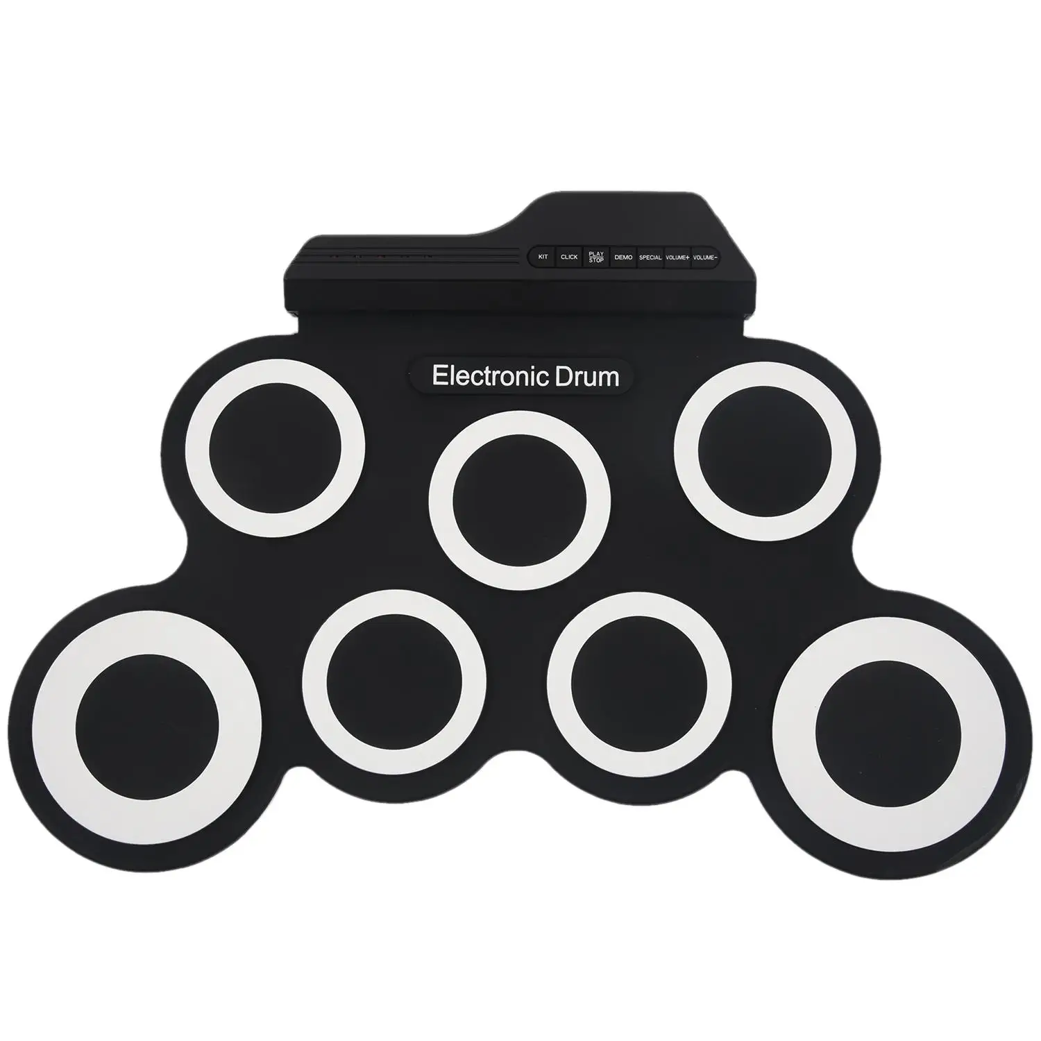 

Electronic Drum Set /7 Electronic Drum /7 Tone /8 Demo Song/ 7 Drum Pads Metronome Function /External Instrument Input Availab