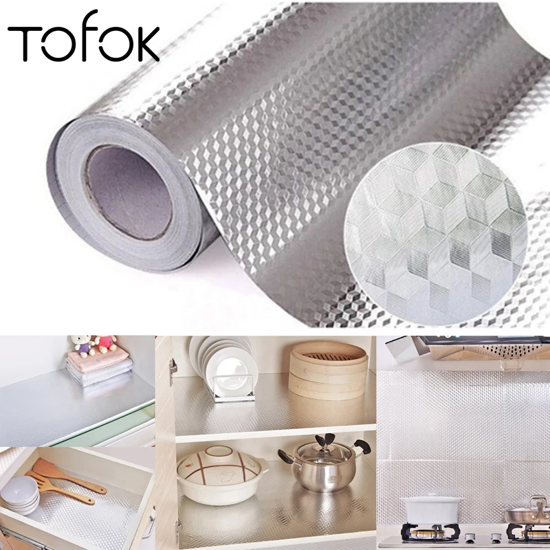 

Tofok Aluminum Foil Kitchen Stove Cabinet Pad Stickers Waterproof Oil-Proof Moisture-Proof Selfadhesive Frigerator Mat Wallpaper