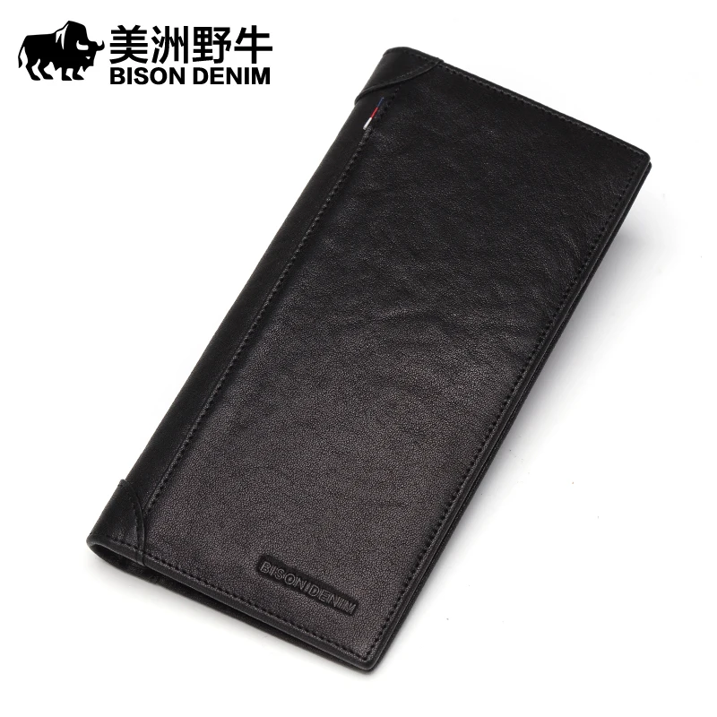 

BISON DENIM Brand Men Wallet Genuine Leather Credit Card Holder Cowhide Purse Credit Card Wallet Men's Long Wallet Free Ship