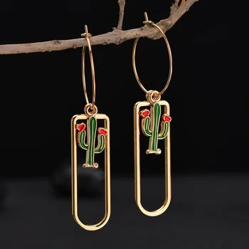 

Cute Cactus Long Geometric Women Drop Earrings Trendy Style Good Quality Party Drop Earrings Jewelry For Women Earrings