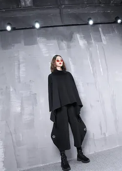 

2019 New Arrival Spring Black Loose Pants Solid Iron Ring Casual Pants Elastic Waist Ankle-Length Straight Trousers