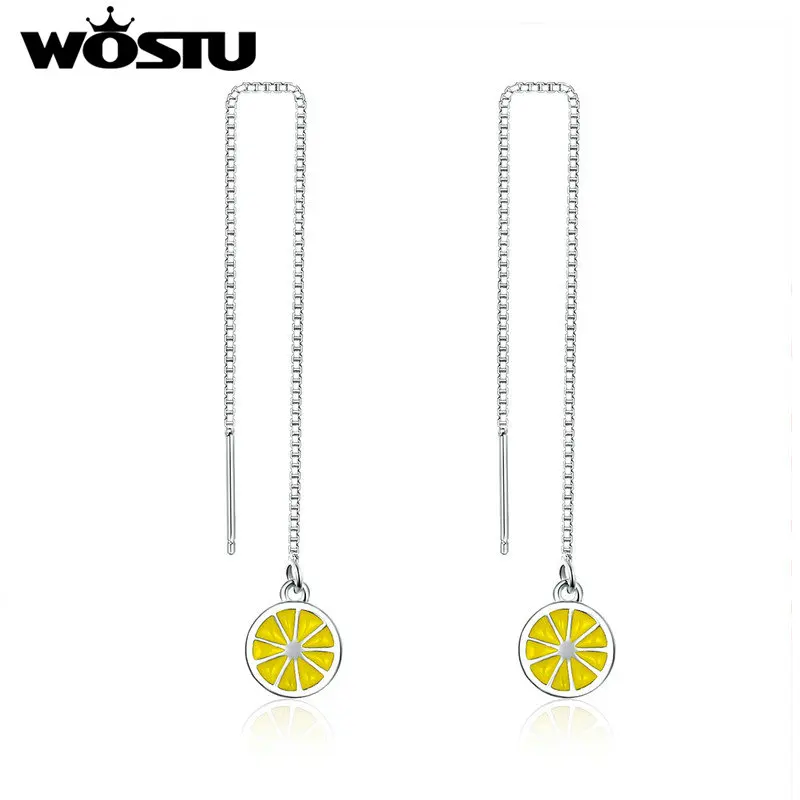 

WOSTU 2019 Cute Lovely Summer Lemon Long Drop Earrings Trendy Fashion Dangle Earrings For Women New Year Jewelry Gift SDTE154