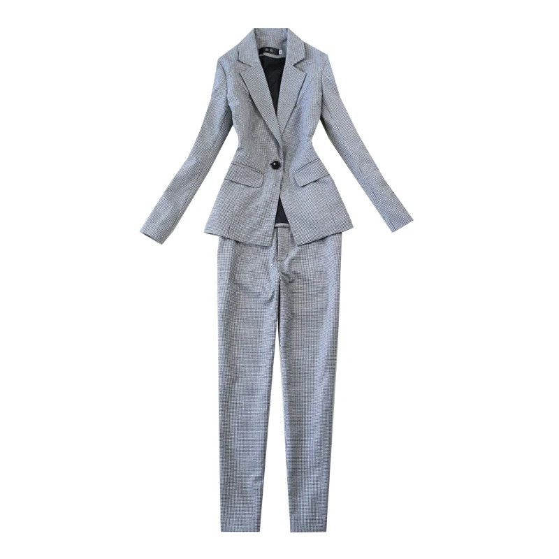 

Professional Suit Set 2019 Spring and Autumn New Slim Houndstooth OL One Buckle Small Suit Jacket +9 Points Pants Set