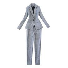 Professional Suit Set 2019 Spring and Autumn New Slim Houndstooth OL One Buckle Small Suit Jacket +9 Points Pants Set