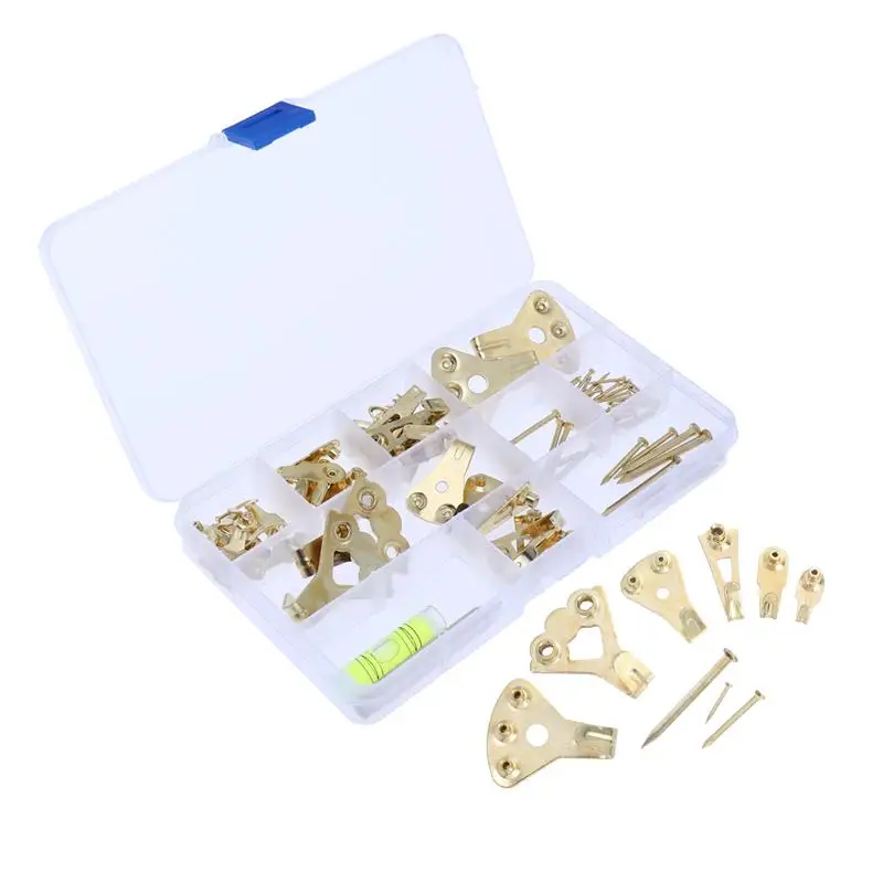 

Picture Hangers Professional Golden Photo Frame Hooks Heavy Duty Mount Holder Hanging Kit for Wall Mounting with Pin Nails
