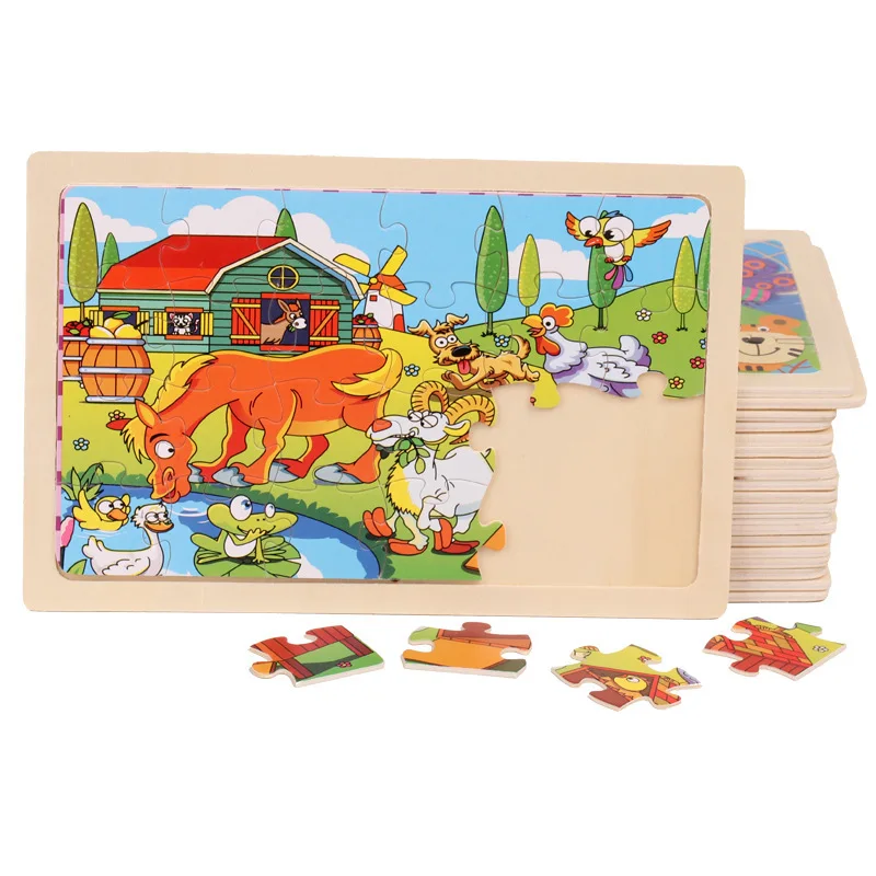 

24 Pieces Kids Wooden Jigsaw Puzzle Toy Cute Animal Baby Wood Puzzles Jigsaw Early Educational Learning Toys For Children Baby