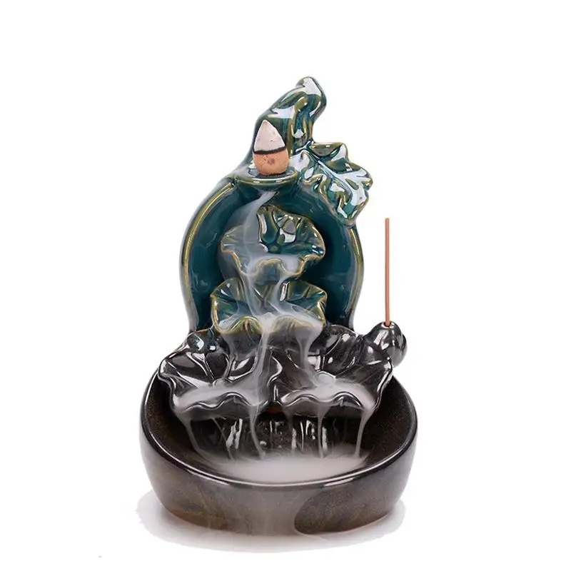 

Home Decor Lotus Waterfall Gourd Backflow Incense Burner Cone Sticks Holder