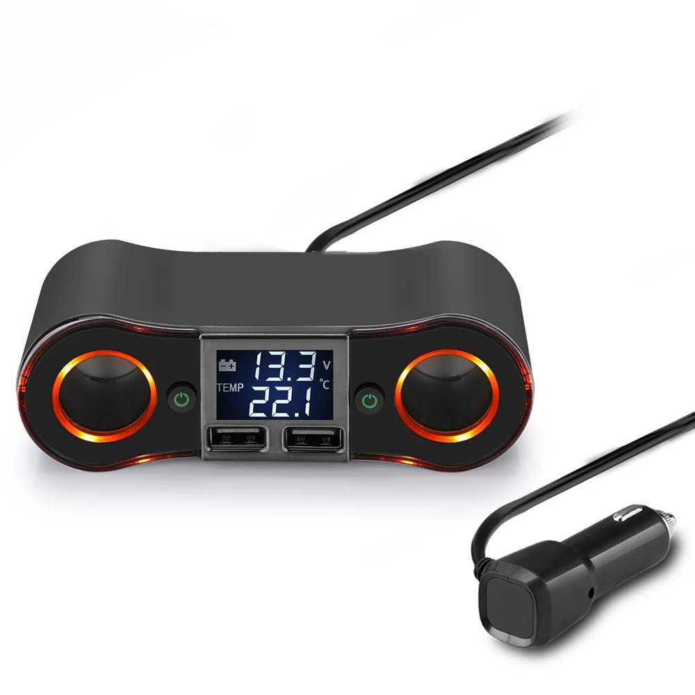 

Car Cigarette Lighter Socket Splitter Power Adapter Outlet With Independent Switch 3.5A Dual USB Charger DC12-24V