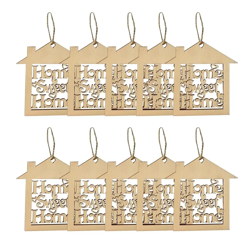 

10Pcs Decorative Wood Wall Hanging Home Sweet Sign Plaque House Shape Cut Out Craft Door Decoration Housewarming Gift
