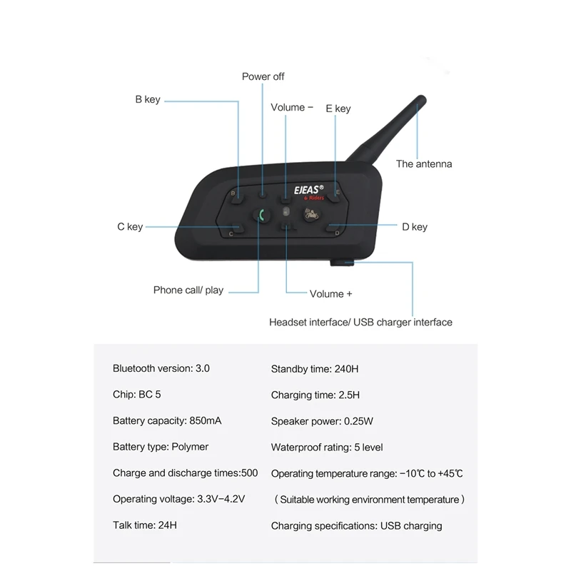 EJEAS рация для мотоцикла шлем Bluetooth гарнитура 1200 м дальняя игра рация для 6 гонщиков V6 Pro