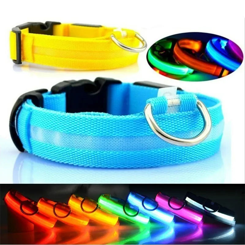 

Dog Collar Nylon LED Glowing Pet Dog Collar Luminous Adjustable Collar Perro for Small Dog Cat Puppy LED Light Night Safety .