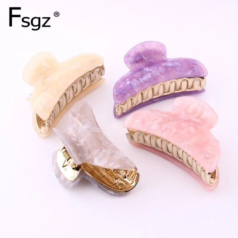 

2019 New Arrival Acetic Acid Crab For Hair Cloudy Gradient Acrylic Ornament Large Hair Claw For Women Gold Color Plastic Hairpin
