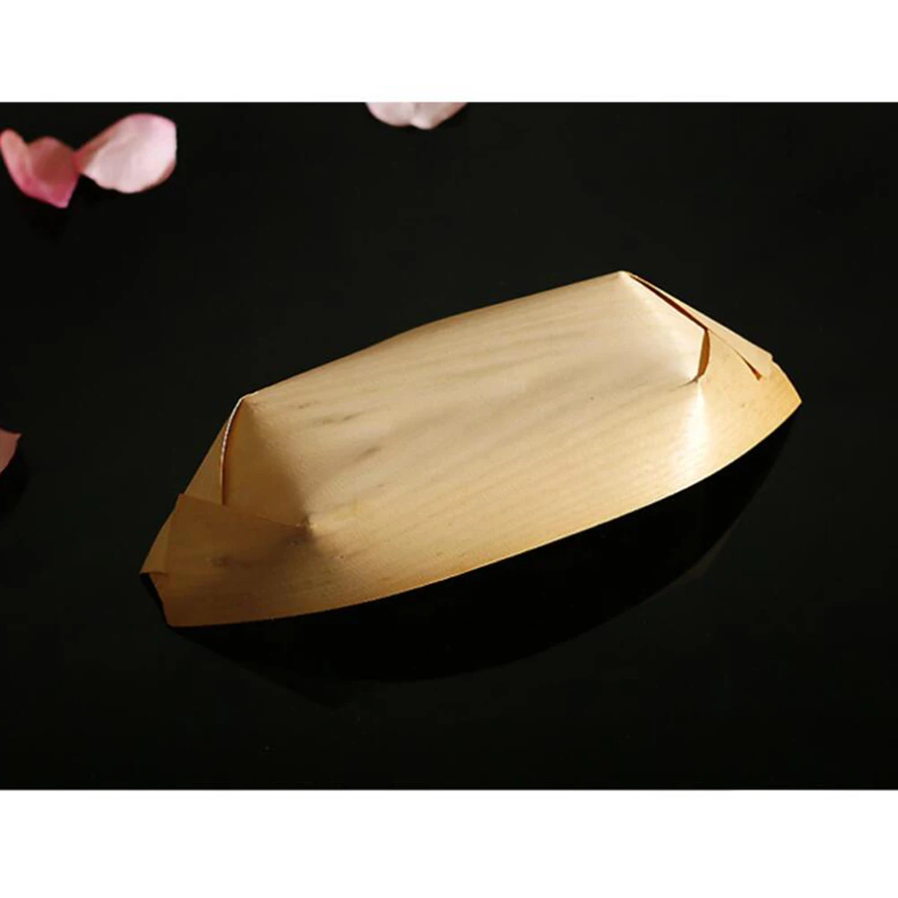 Disposable Boat Shape Wooden Tray Natural Birch Wooden Serving Plates