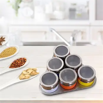 

6 PCS Transparent Visible Stainless Steel Seasoning Box Spice Tank Saltcellar Triangle Storage Rack Kitchen Accessories Set