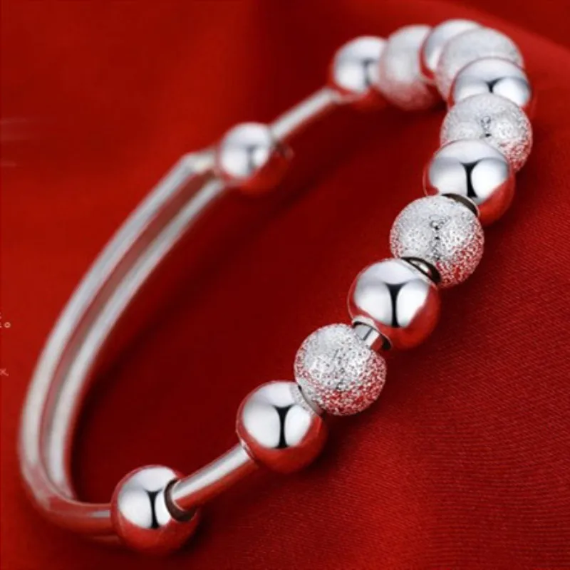 

Antique Silver Color Plated Lucky Beads Bangles Push Pull Adjustable Bangle Bracelet For Women Good Luck Jewelry Gifts