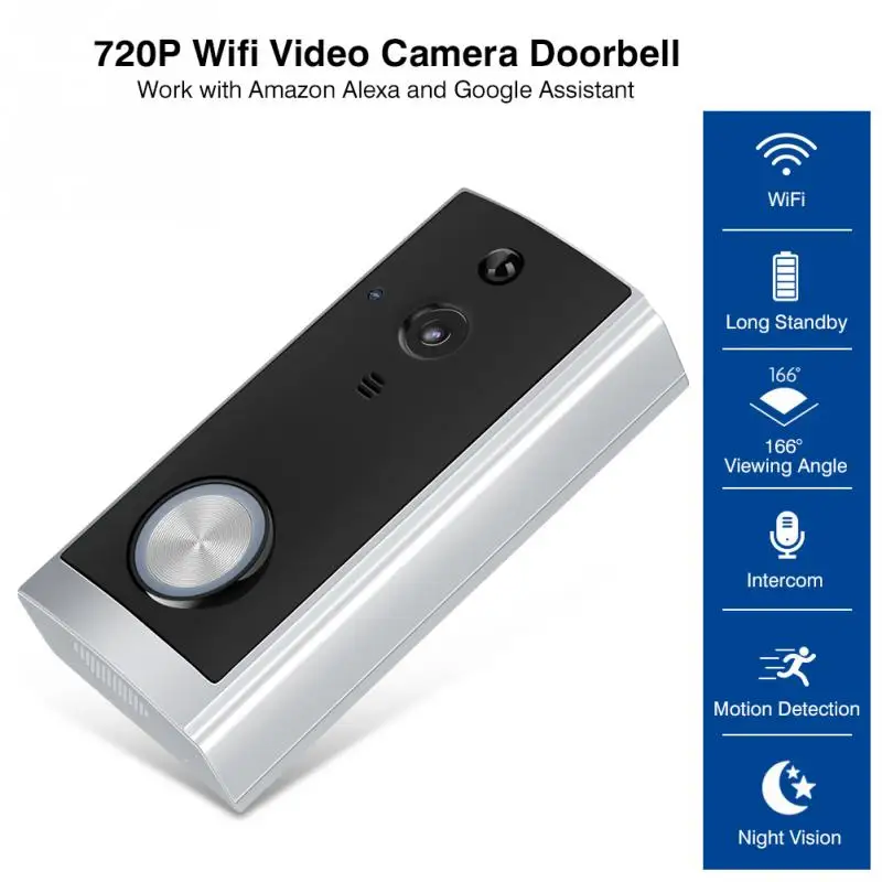 

ZC-IP02S 720P Wifi Video Camera Doorbell Wireless Low Consumption Doorbell Work with Alexa Echo