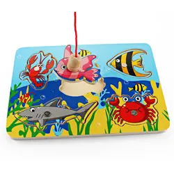 Милый океан Животное Краб Рыба Детский пазл Дошкольное детское магнитное рыболовное деревянная игрушка 3D головоломка детская развивающая