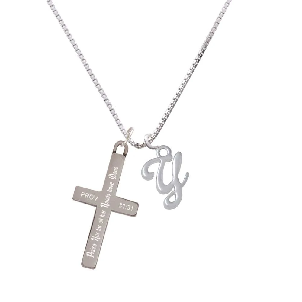 Small Gelato Script Initial - Y Praise Her Cross Necklace | Украшения и аксессуары